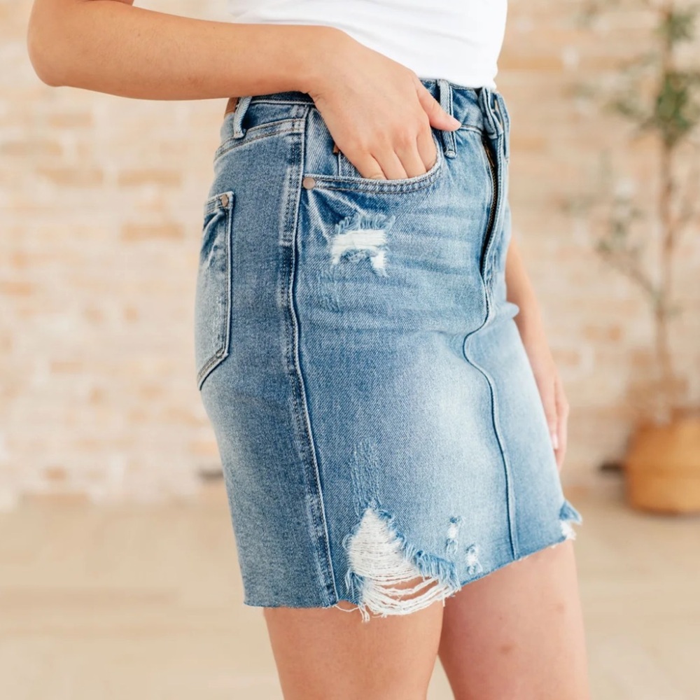 Judy Blue Light Blue Distressed Denim Mini Skirt